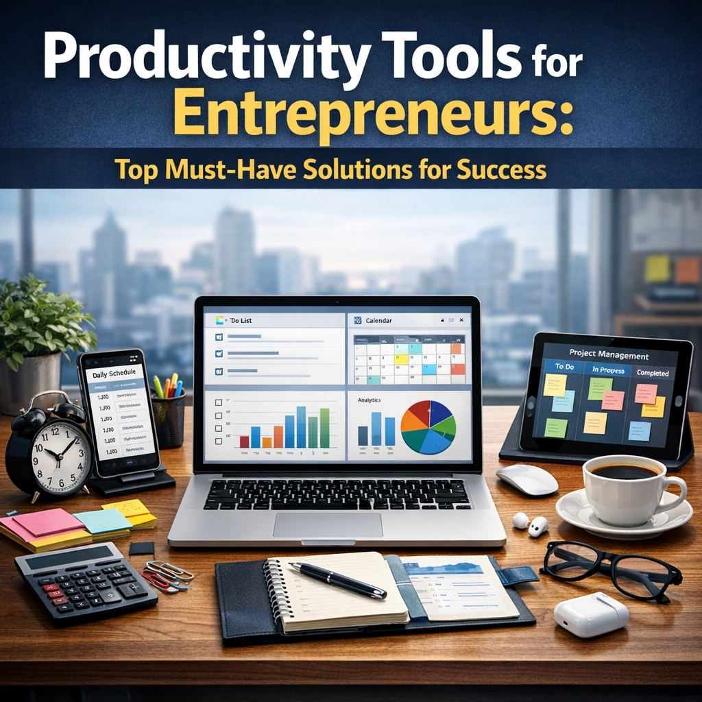 Illustration of Productivity Tools for Entrepreneurs: Top Must-Have Solutions for Success
